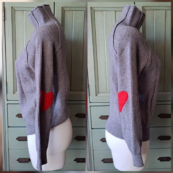 Chicwish Red Heart Elbow Patch Heart and Soul Patched Knit Sweater in Gray S/M - Picture 3 of 8